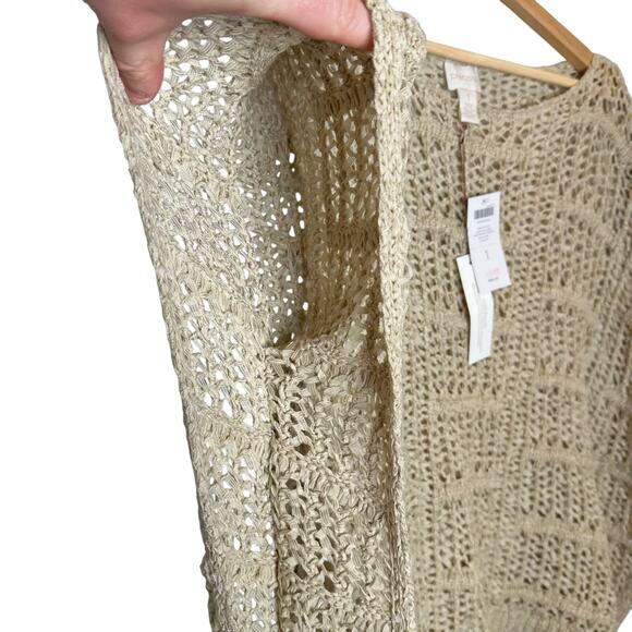 Chicos NWT Mesh Stitch Elsie Pullover Sweater Khaki Tan Size Chico 1 (US 8) Boho - Picture 7 of 12